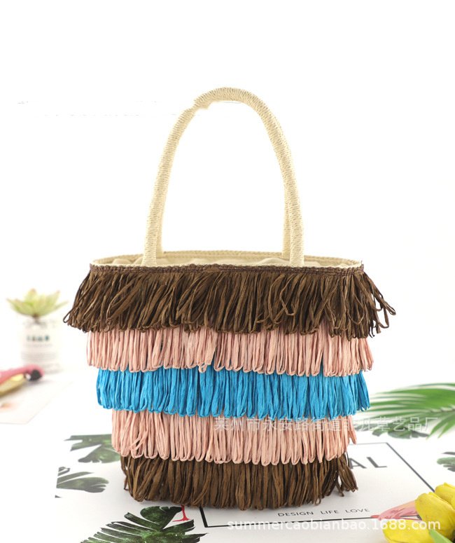 Colorful Tassel Paper Rope Straw Bag Tote – Bild 6