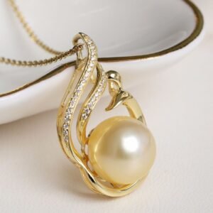 11-12mm 925 Silver Saltwater Gold Pearl Pendant