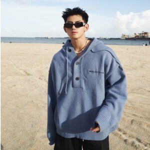 American Simple Embroidery Knitting Hooded Sweater