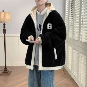 Men's Lamb Wool Student Versatile Couple Even Thickened Padded Polar Fleece Cotton-padded Coat
