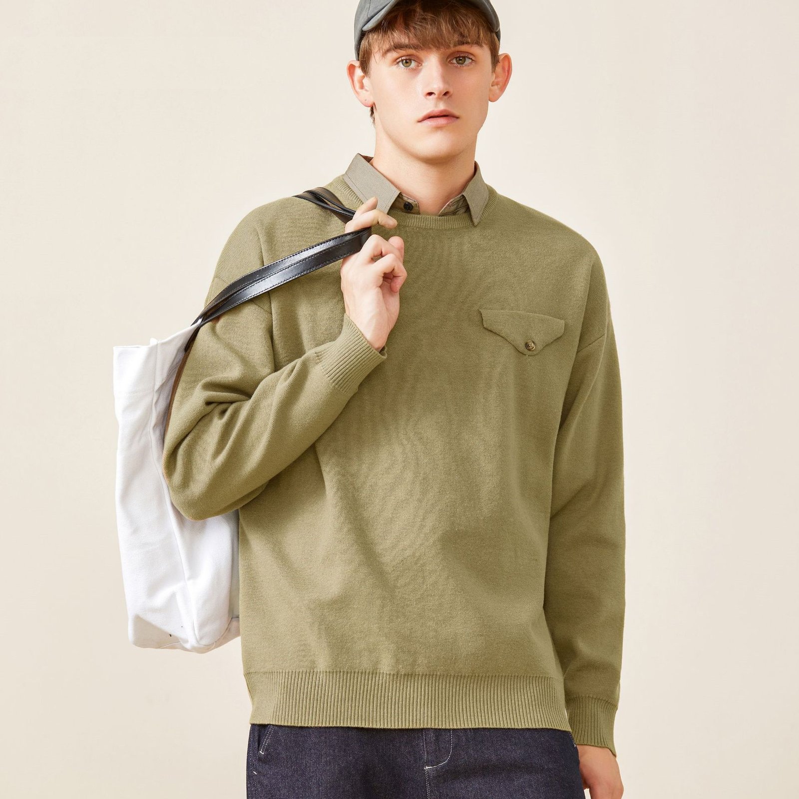 Youth Simple Everyday Fake Pocket Decorated Sweater Men – Bild 4