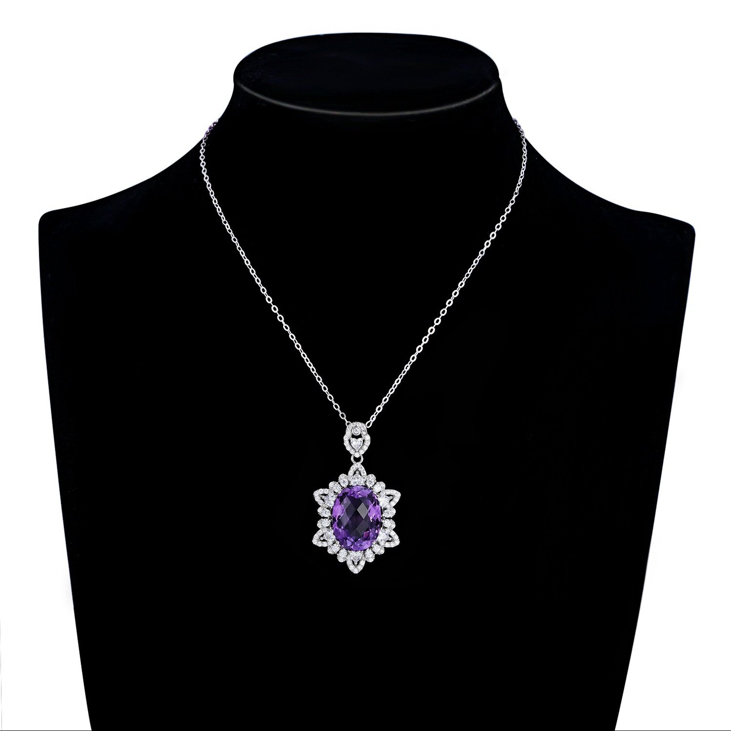Geometric Denier Amethyst Pendant Sterling Silver Natural Gemstone Clavicle Chain Temperament Necklace – Bild 6