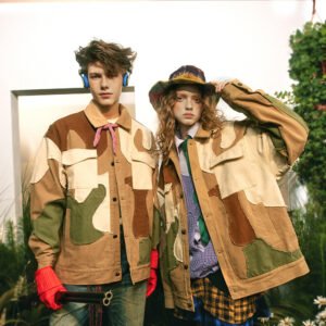 Stitching Color Block Design Sense Niche Loose Turn-down Collar Coat Tide