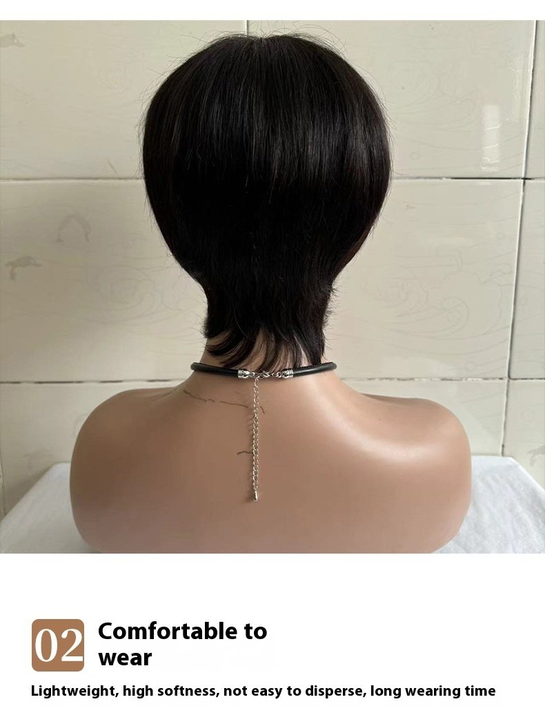 Short Straight Wig Women's Short Hair Head Cover Real Human Hair – Bild 9