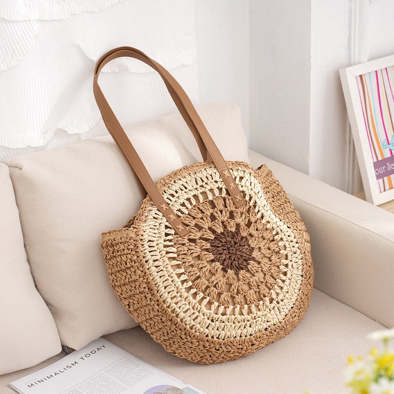 Women's Fashion Simple Multicolor Round Handmade Shoulder Straw Bag – Bild 5