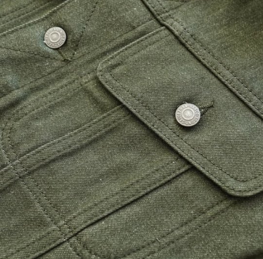 Vulcanized Green Puree Denim Retro Workwear Pure Cotton Coat Men – Bild 2