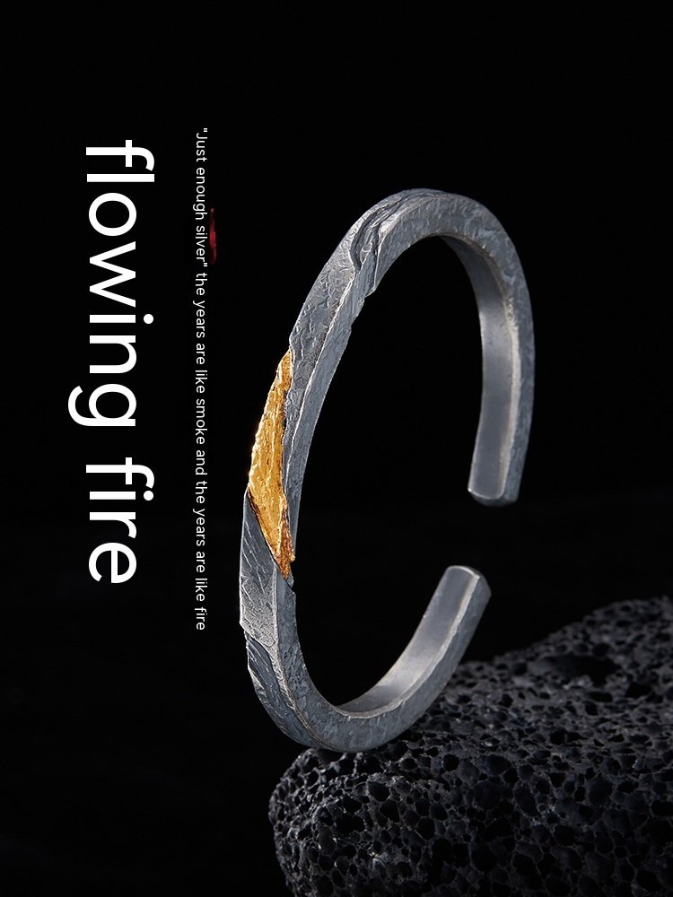 Bracelet Men's Pure Silver Personalized Retro Set In 24K Gold – Bild 3