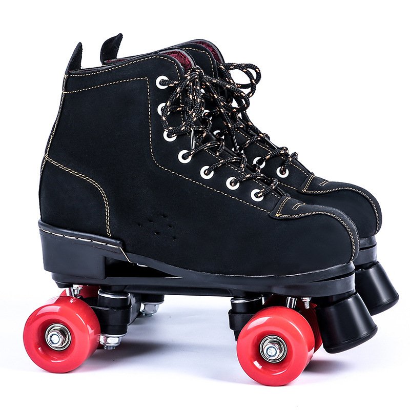 Black Lether Roller Skates Shoes 4-Wheel Double Row – Bild 2