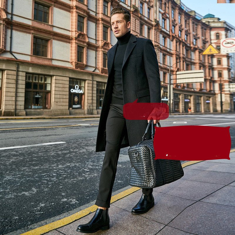 Autumn And Winter Woolen Coat Men's Wool Mid-Length Trench Coat Over The Knee – Bild 2