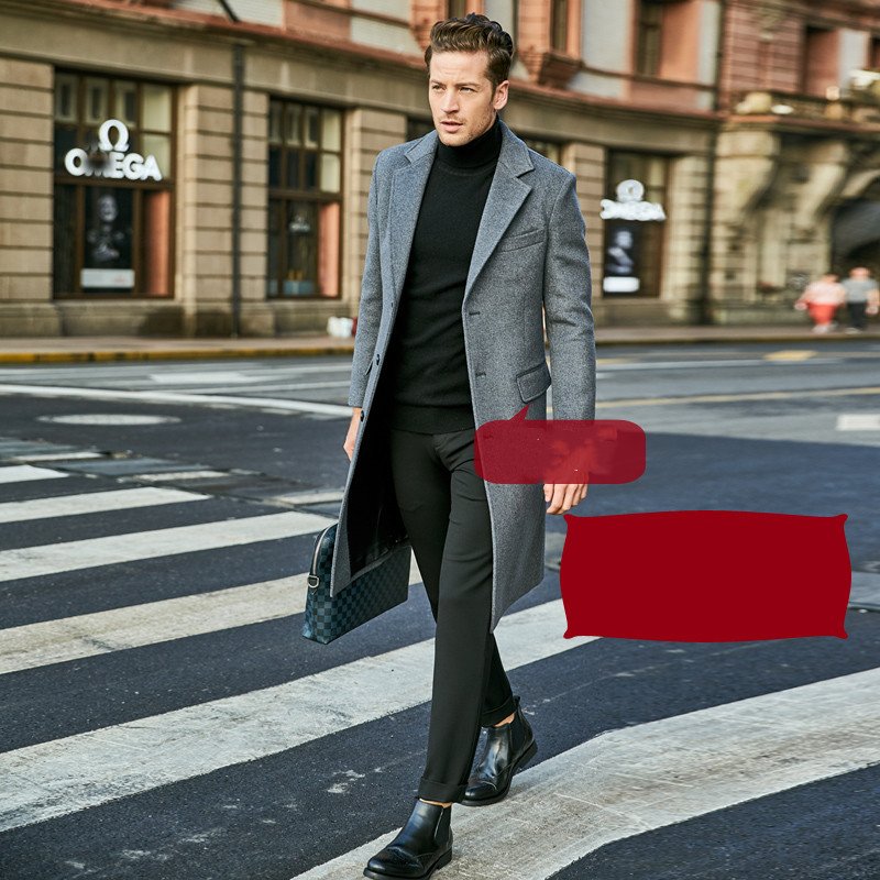 Autumn And Winter Woolen Coat Men's Wool Mid-Length Trench Coat Over The Knee – Bild 4