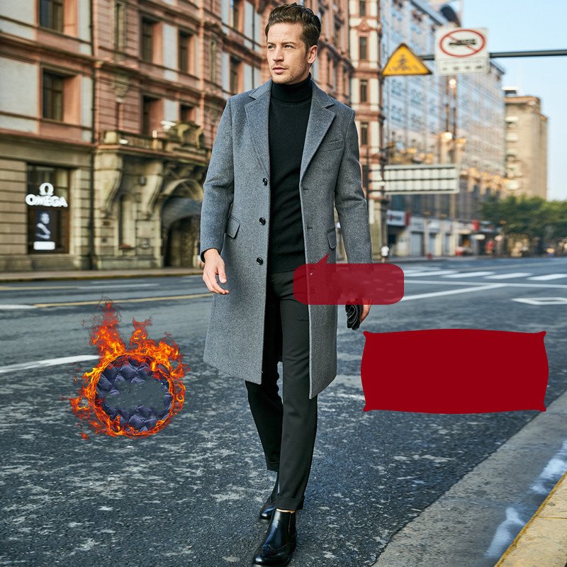 Autumn And Winter Woolen Coat Men's Wool Mid-Length Trench Coat Over The Knee – Bild 5