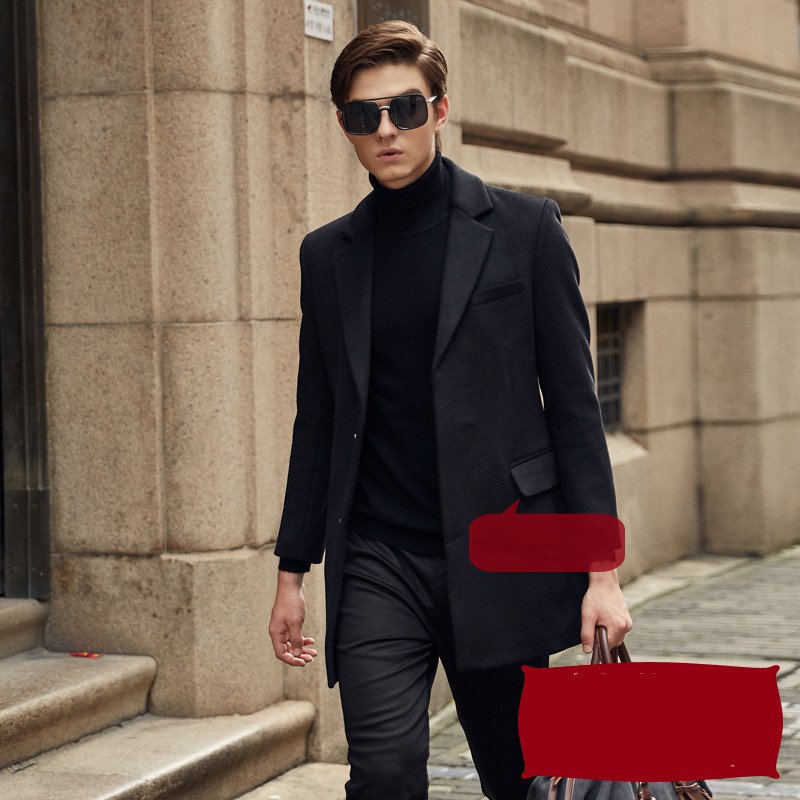 Autumn And Winter Woolen Coat Men's Wool Mid-Length Trench Coat Over The Knee – Bild 3