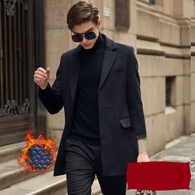 Autumn And Winter Woolen Coat Men's Wool Mid-Length Trench Coat Over The Knee – Bild 7