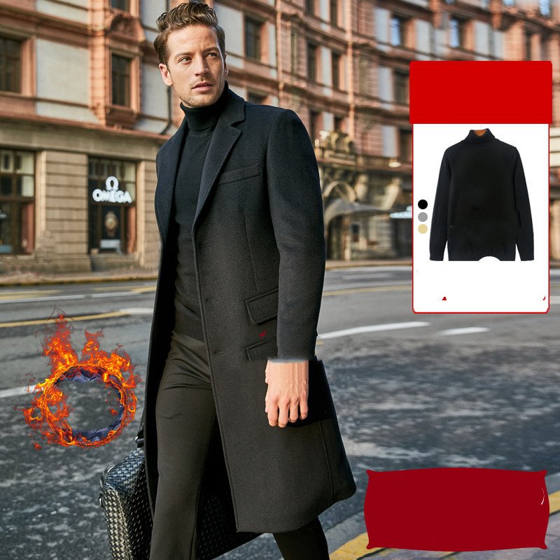 Autumn And Winter Woolen Coat Men's Wool Mid-Length Trench Coat Over The Knee – Bild 8