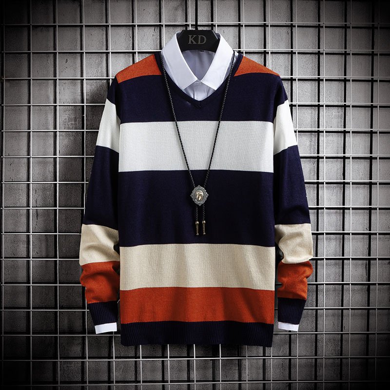 New Thin Color Blocking Round Neck Sweater Men's Casual Sweater – Bild 2
