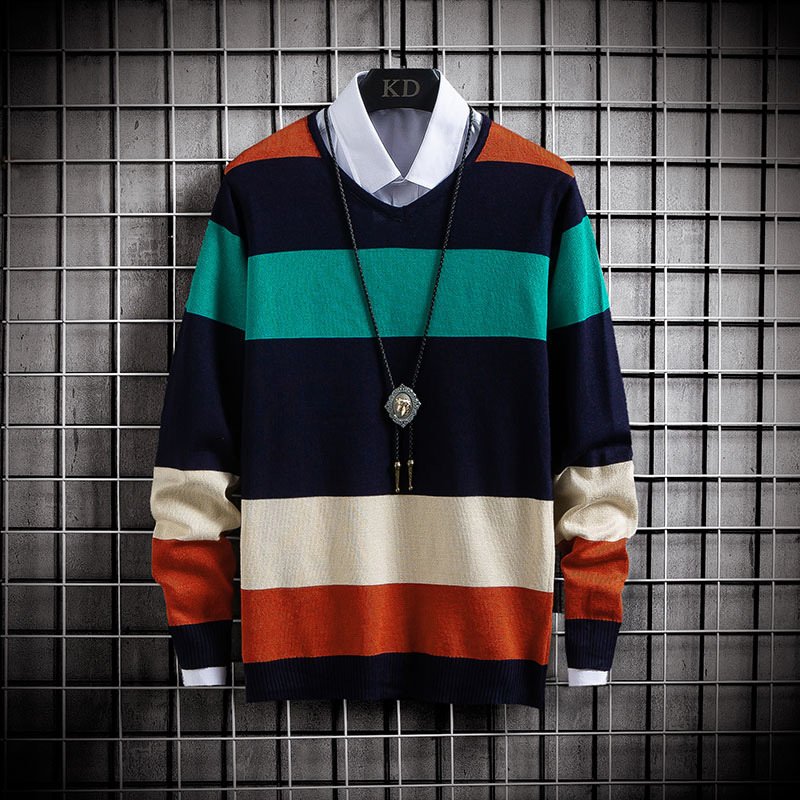 New Thin Color Blocking Round Neck Sweater Men's Casual Sweater – Bild 4