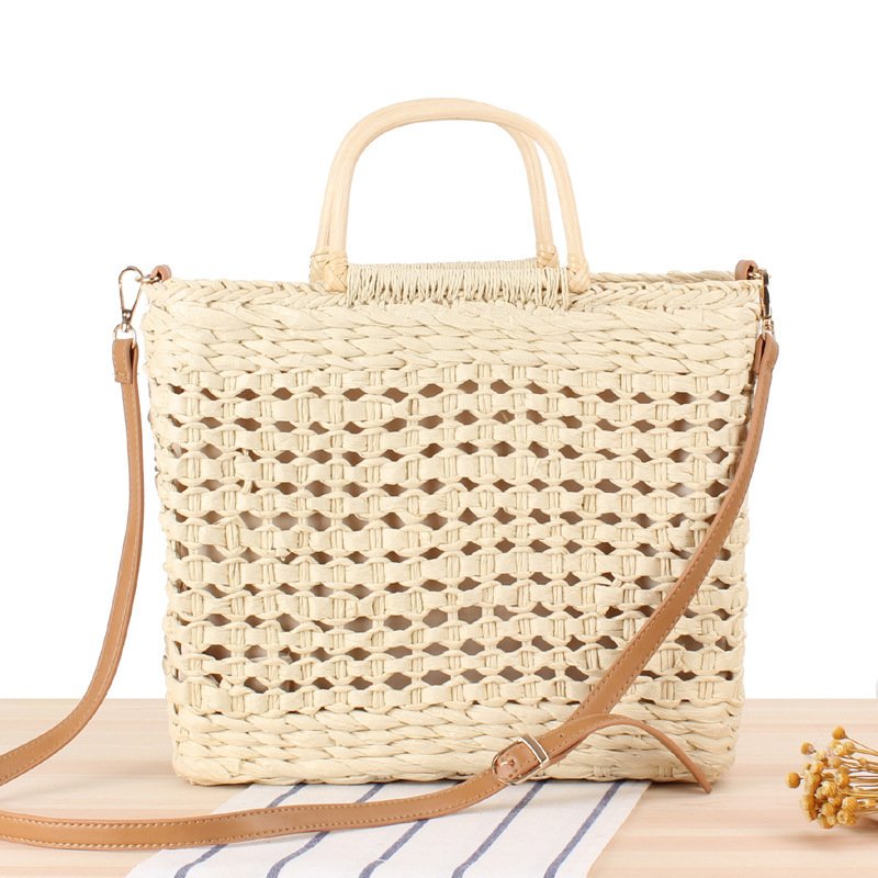 Simple Wind Straw Woven Bag Beach Handmade Hollow Woven Bag Holiday Female Bag – Bild 6