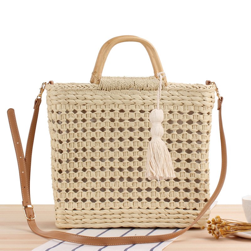 Simple Wind Straw Woven Bag Beach Handmade Hollow Woven Bag Holiday Female Bag – Bild 3
