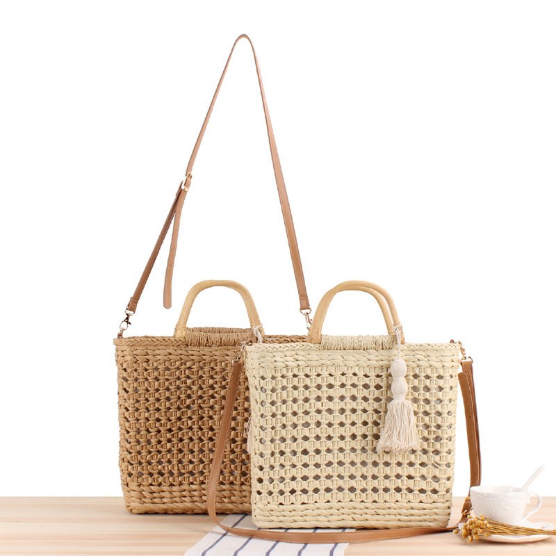 Simple Wind Straw Woven Bag Beach Handmade Hollow Woven Bag Holiday Female Bag