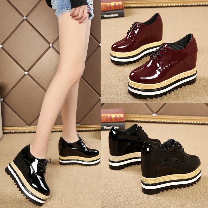 Student All-match Patent Leather Single Shoe Lace Up Casual Platform Platform Shoes – Bild 3