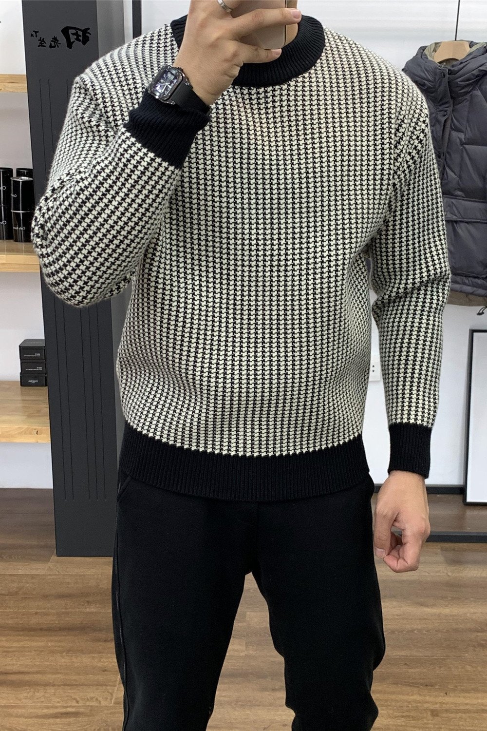 Round Neck Base Slim Fit Pullover Thick Plaid Sweater – Bild 9