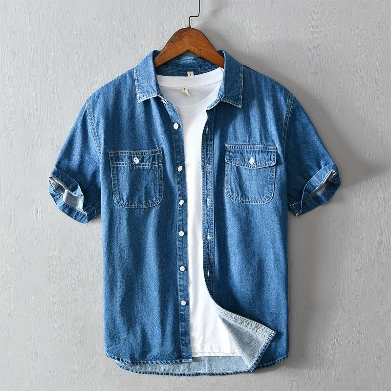 Summer Cotton Denim Shirt Coat For Men – Bild 9