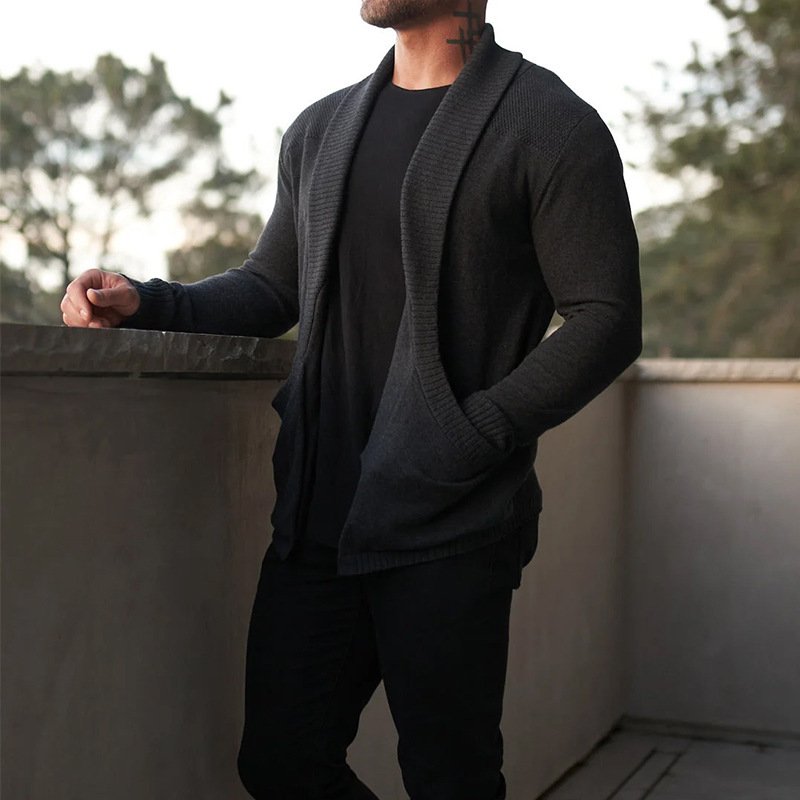 Solid Color Cardigan Sweater With Pockets Casual Men's Long-sleeved Coat – Bild 7
