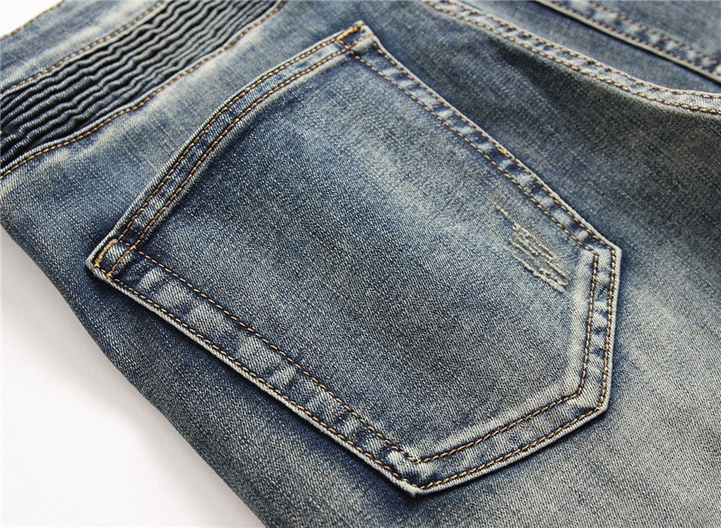 Retro Crumpled Hole Patch Elastic Straight Skinny Jeans – Bild 10