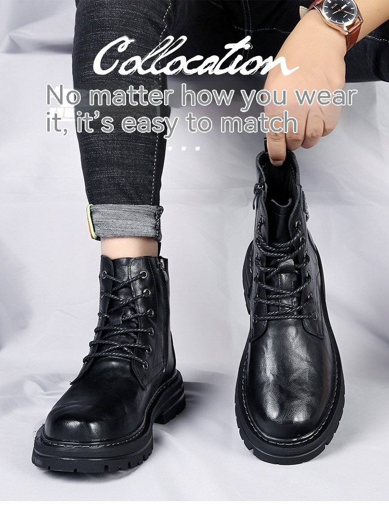 Autumn And Winter Cowhide Casual Men's Boots Thick Bottom Round Toe Warm – Bild 7