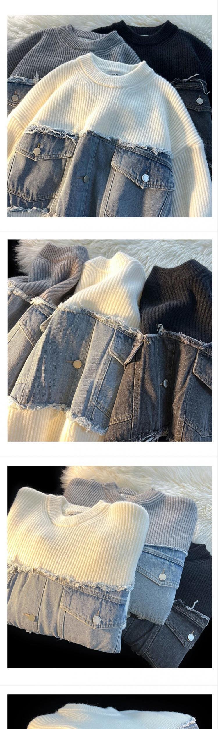 Denim Splicing Knitwear Male Early Autumn Sweater – Bild 6