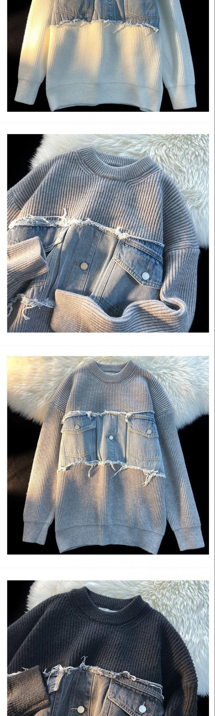 Denim Splicing Knitwear Male Early Autumn Sweater – Bild 7