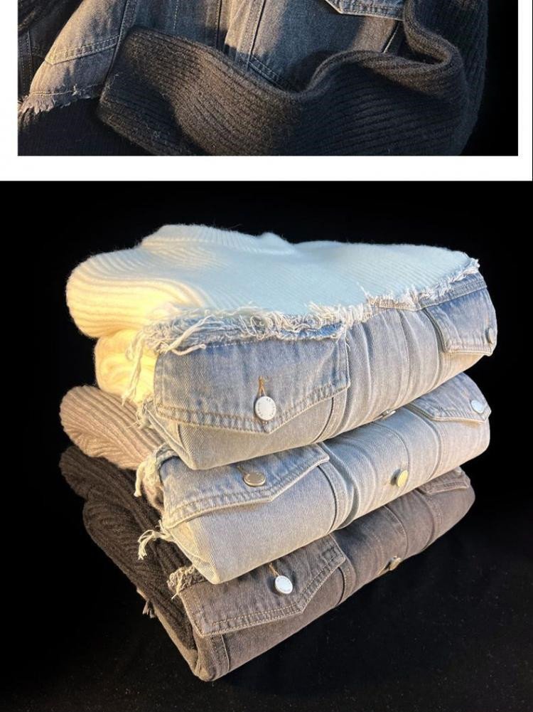 Denim Splicing Knitwear Male Early Autumn Sweater – Bild 8