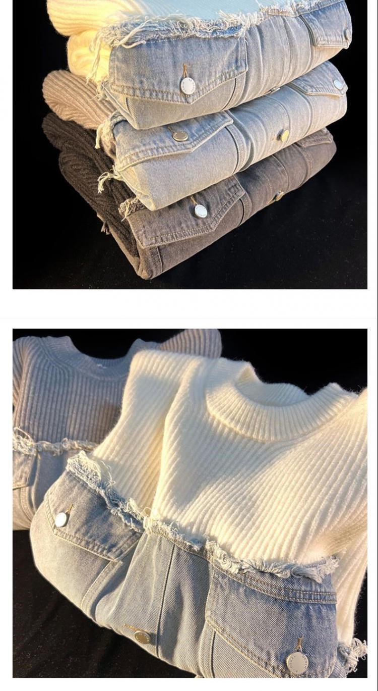 Denim Splicing Knitwear Male Early Autumn Sweater – Bild 10