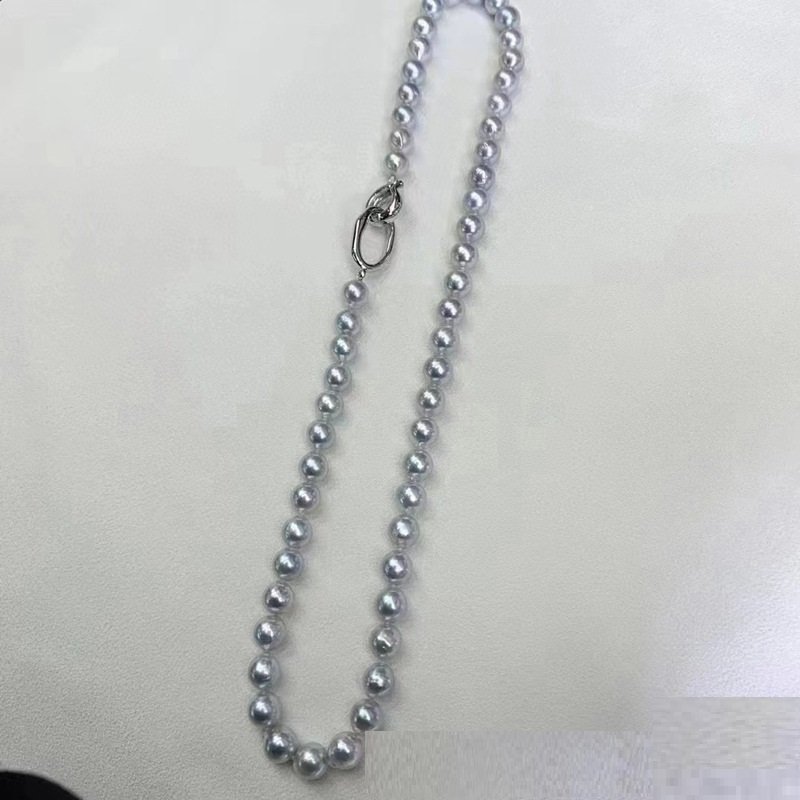 8-9MM Baroque Silver Blue Gray Aurora Sea Pearls Necklace – Bild 7