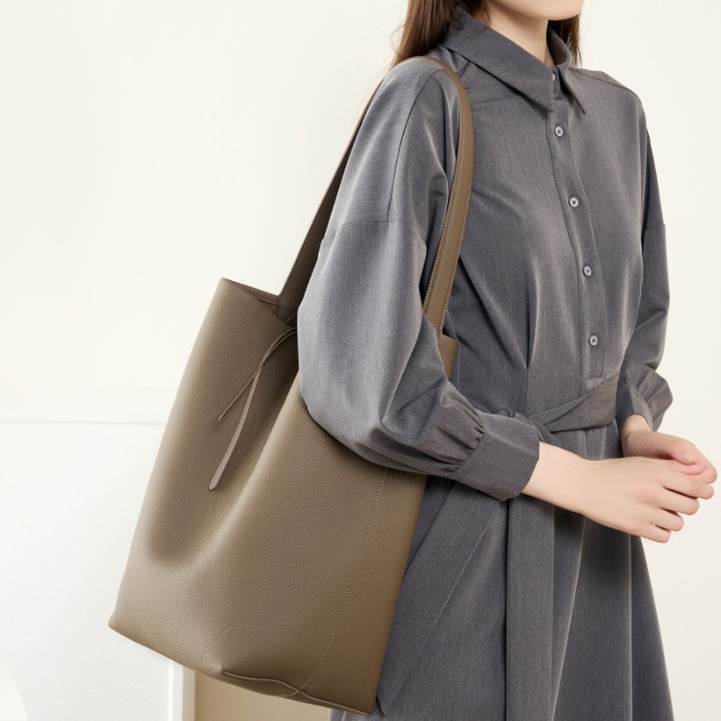 Idle Style Leather Large Capacity One-shoulder Bucket Bag – Bild 2