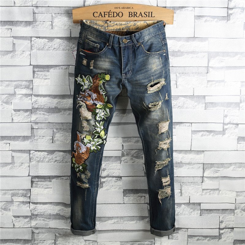 Ripped European And American Fashion Cool Trendy Straight Men's Jeans – Bild 6