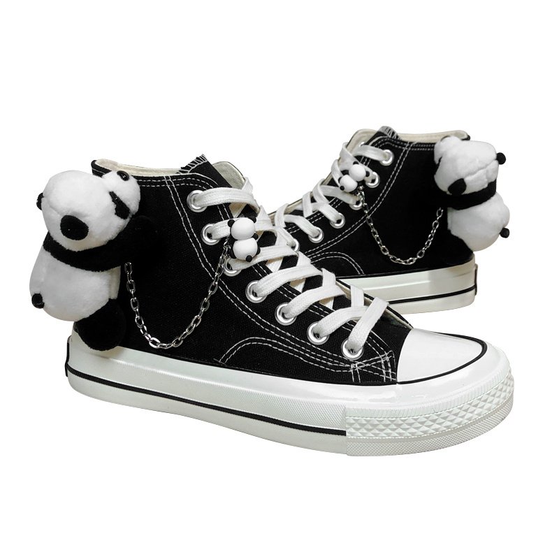 New Cute Panda Canvas Shoes High Top Casual – Bild 5