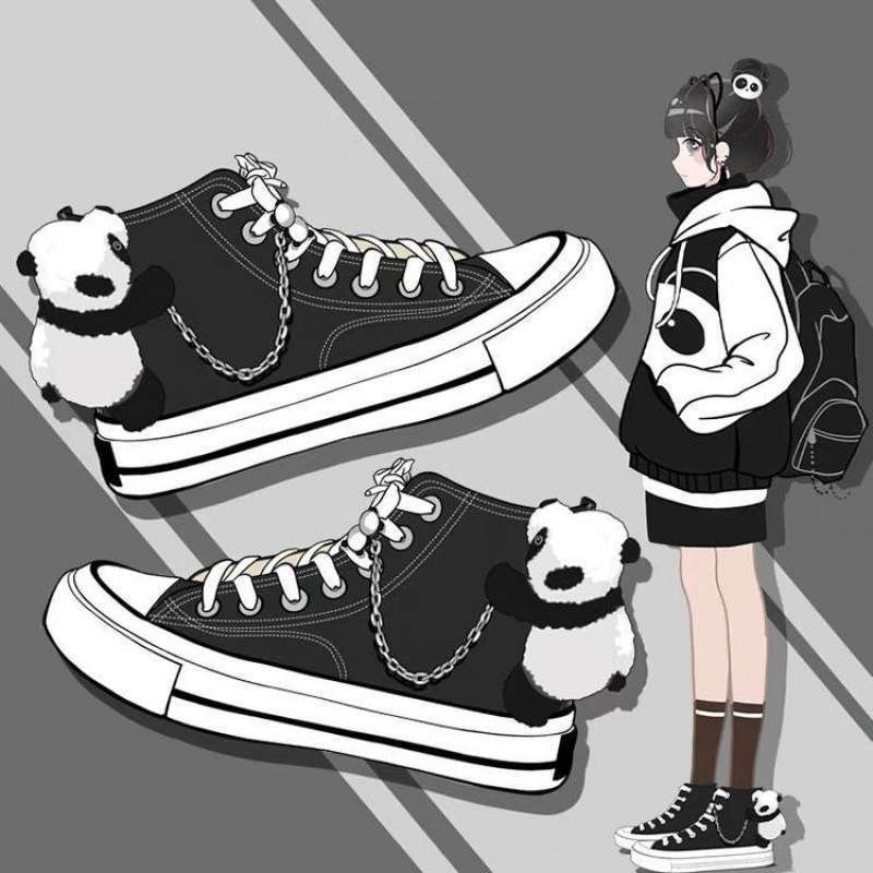 New Cute Panda Canvas Shoes High Top Casual – Bild 2