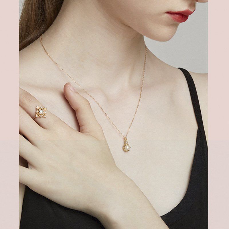 Vintage Openwork Pearl Ring Natural Moonstone – Bild 4