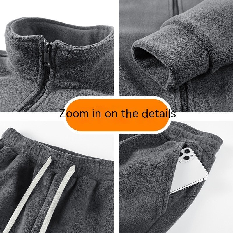 Polyester Men's Polar Fleece Thickened Warm Suit Loose Lapel Comfortable Coat Fashion Casual Complete Set – Bild 9