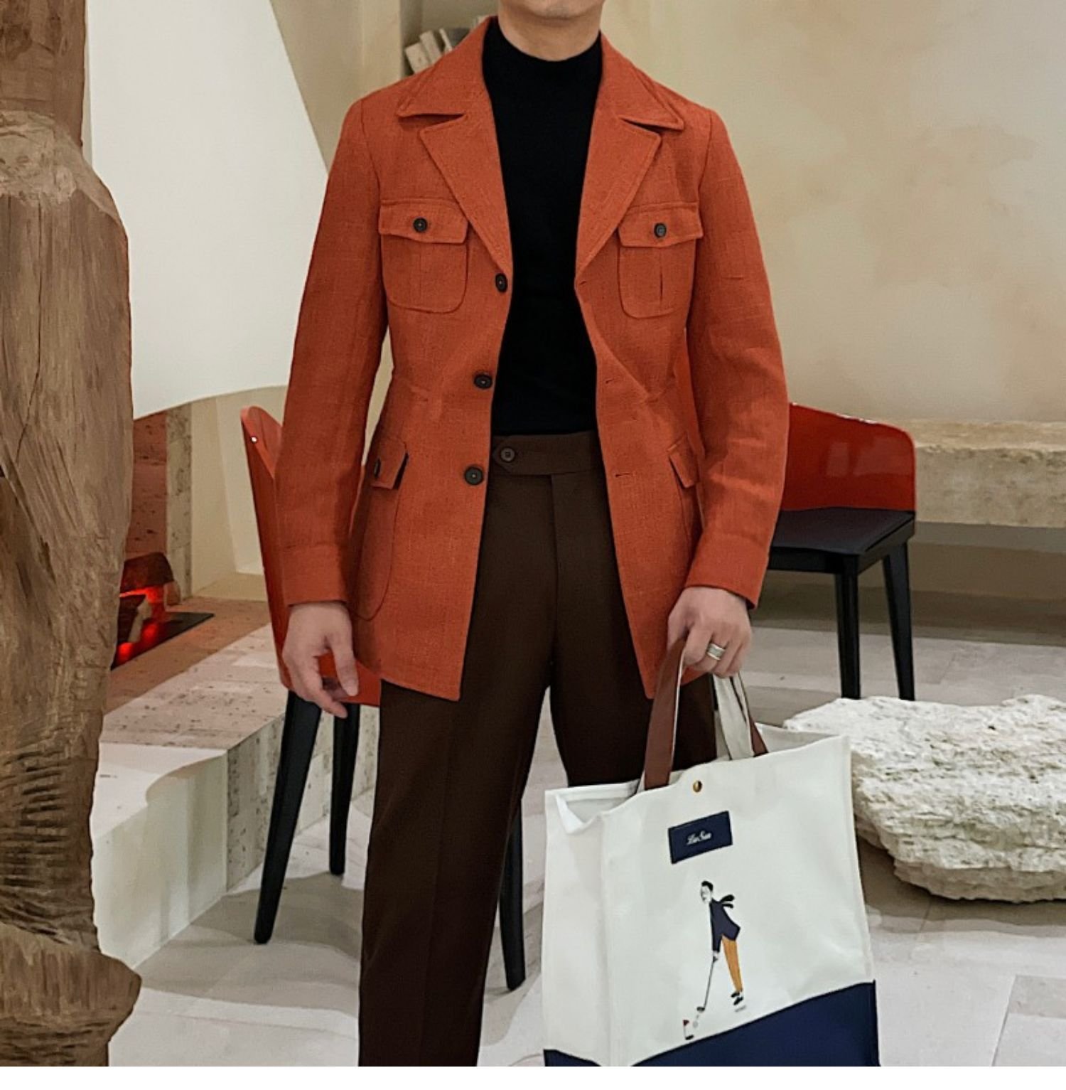 Retro Waist Cinching Casual Slim Fit Jacket, Suit Jacket For Men – Bild 7