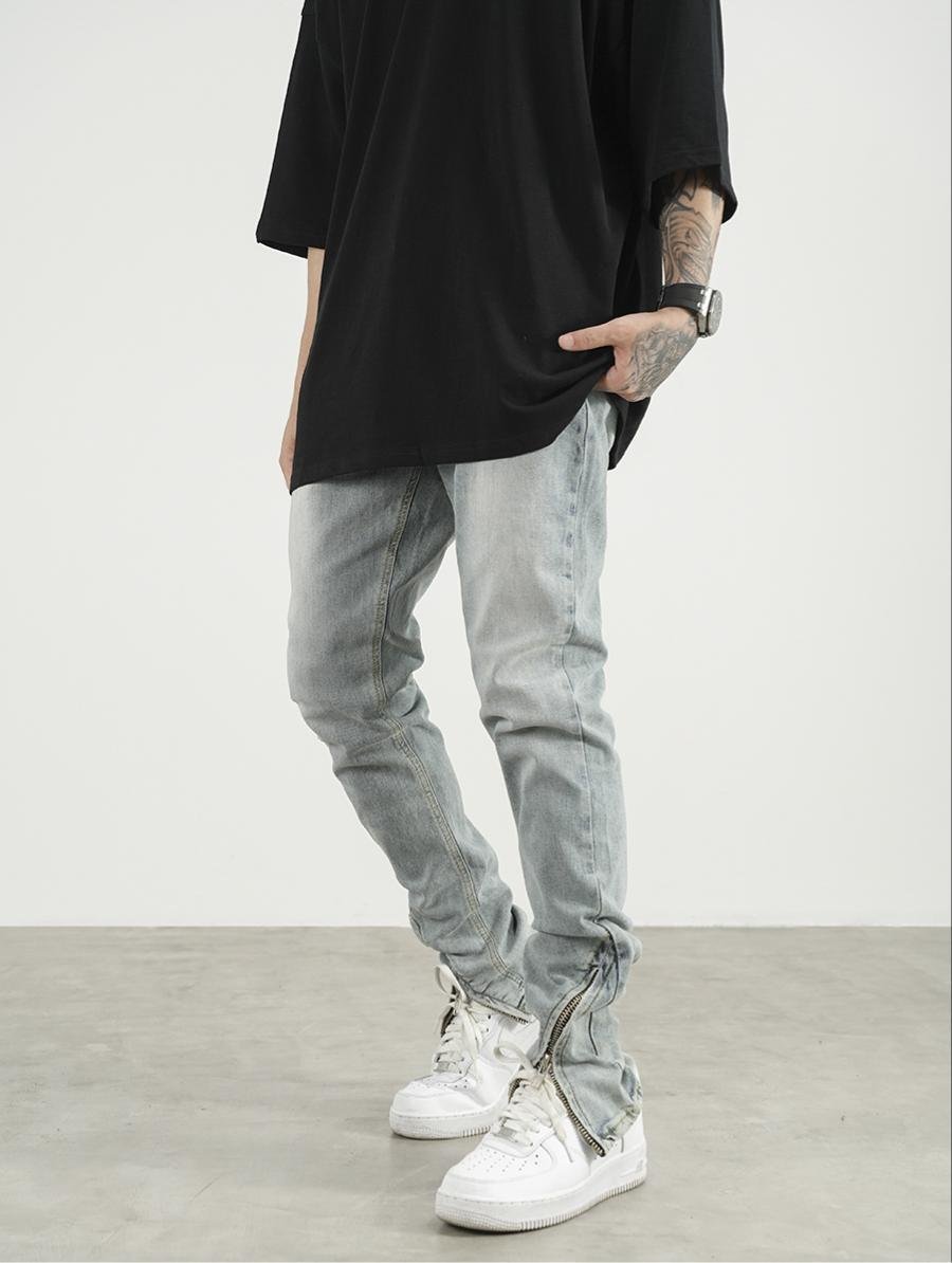 Men And Women High Street Scimitar Zipper Split Slim Jeans – Bild 5