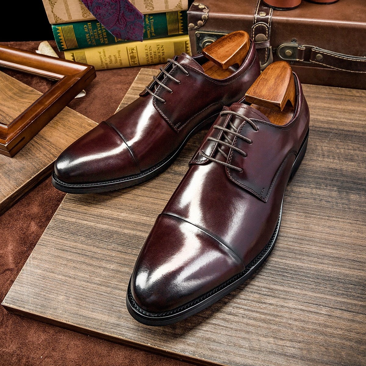 Three-joint Leather Shoes, Round Toe Lace-up Leather, British Business Dress Shoes – Bild 6