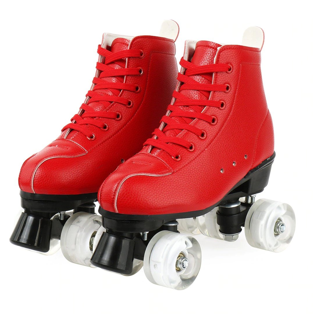 Big Red Cowhide Double Row Skates With Flashing Wheels And Wear Resistant – Bild 9