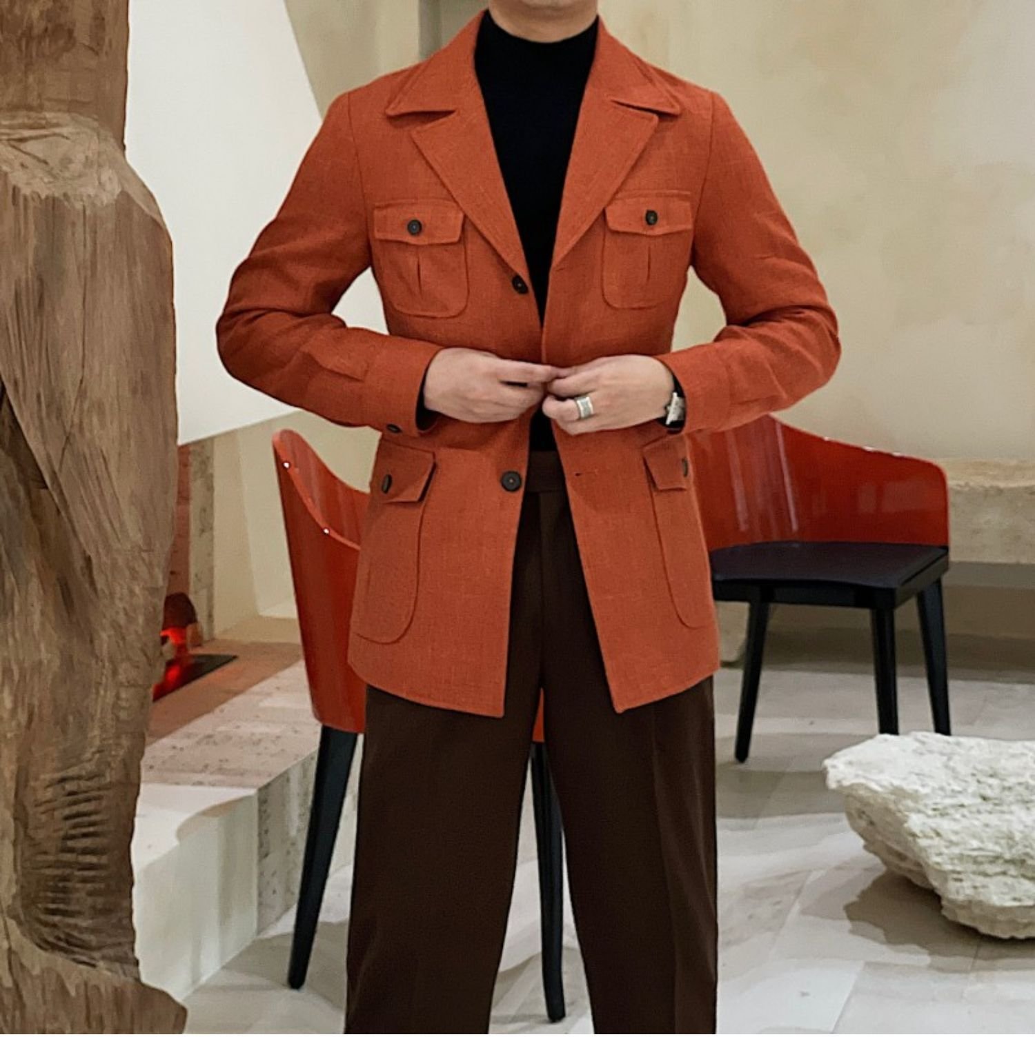 Retro Waist Cinching Casual Slim Fit Jacket, Suit Jacket For Men – Bild 6