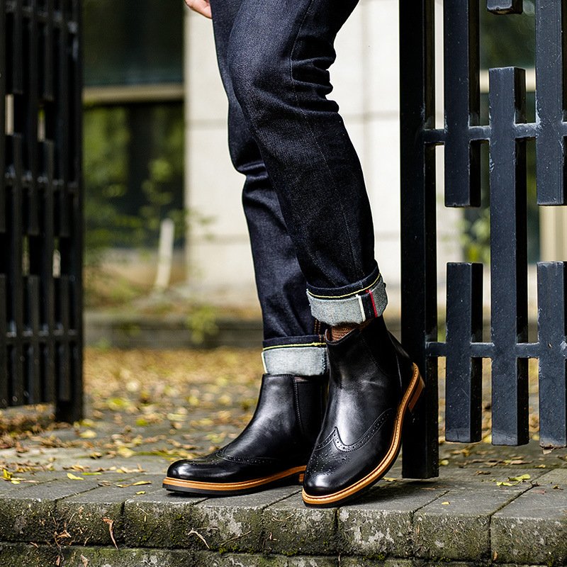 Men's Shoes High-top Sleeve Men's Leather Boots Cowhide British Retro – Bild 5