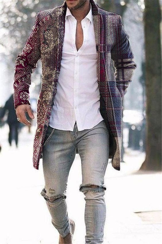 Men's Woolen Stand Collar Mid-length Trench Coat – Bild 8