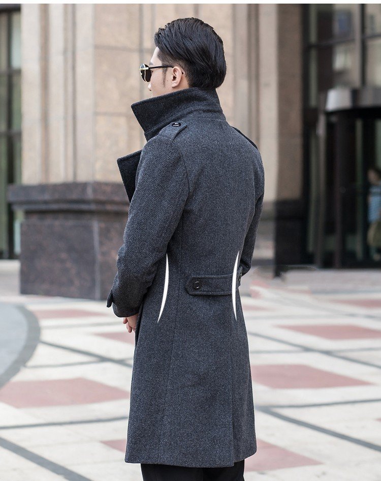 Woolen Striped Double Breasted Thickened Warm Young And Middle-aged Coat Windbreaker – Bild 2