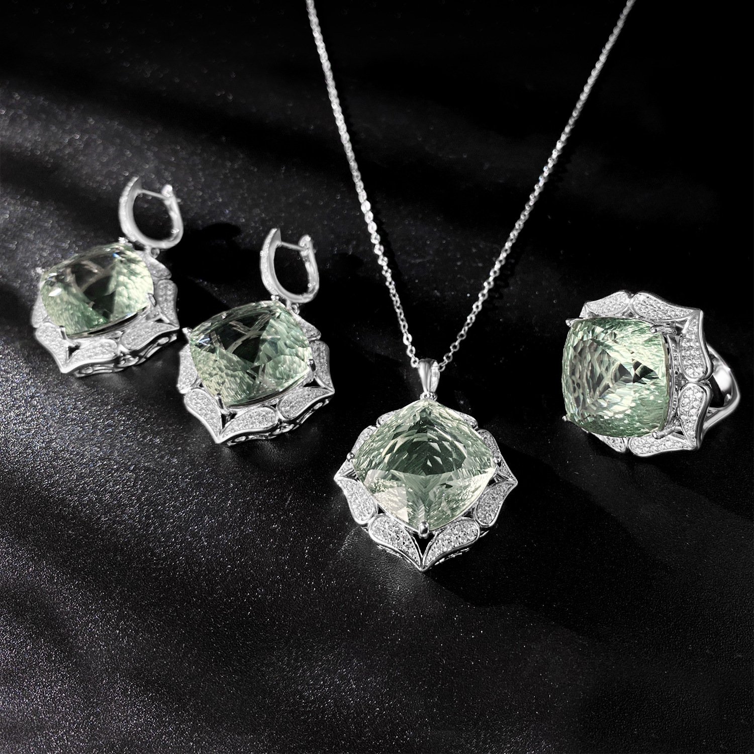 Luxury Sweater Chain Femininity S925 Silver Set Large Natural Green Crystal Pendant High-grade Jewelry – Bild 3