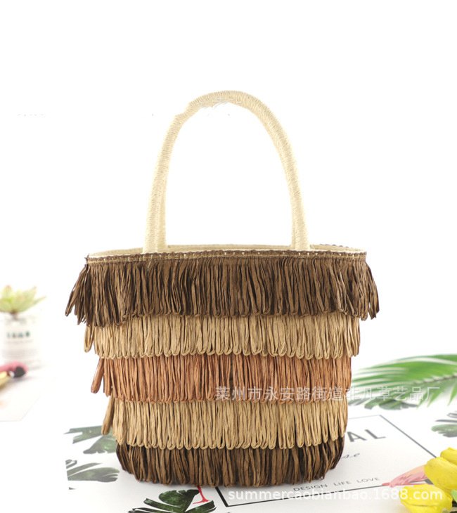 Colorful Tassel Paper Rope Straw Bag Tote – Bild 5